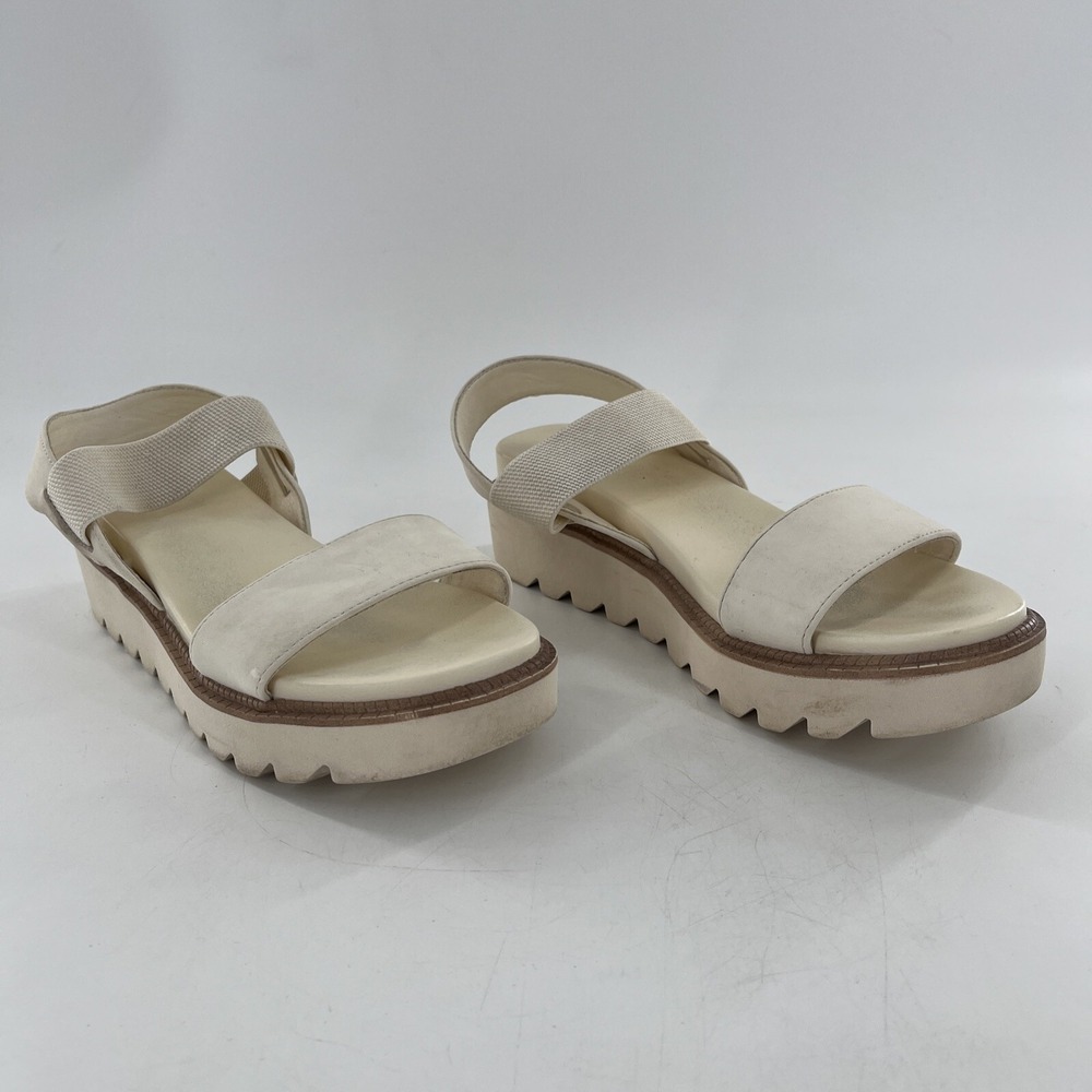 MIA Strappy Ivory Platform Sandal Womens 9 Lug‎ Wedge Heel Cream Slingback Jene